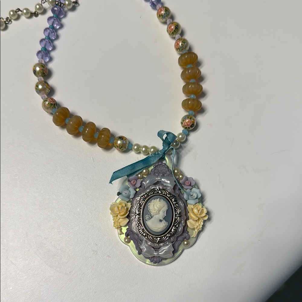 Tarina Tarantino Cameo Pendant Necklace with Multicolor Beads